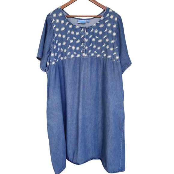 National Dresses & Skirts - Vinrage 90's Floral Embroidered Denim Cotton Maxi Dress